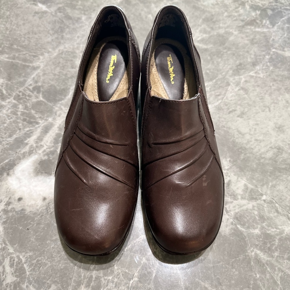 Thom Mcan Shoes Womens 8.5 Pleated Slip On Brown Leather Career Loafers